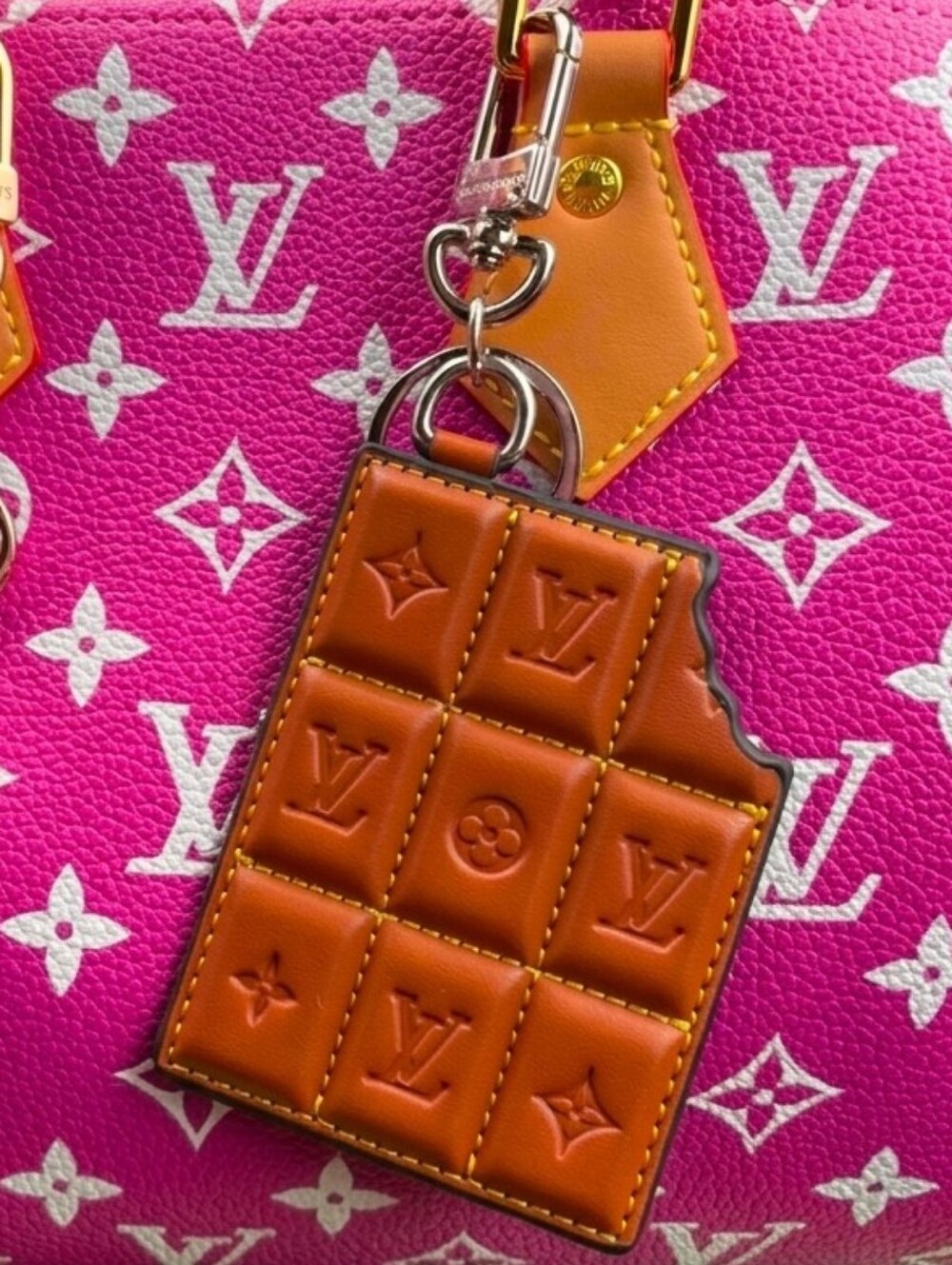 High-end Monogram 🤎 Brown Leather Chocolate Bar Charm Keychain w/Box